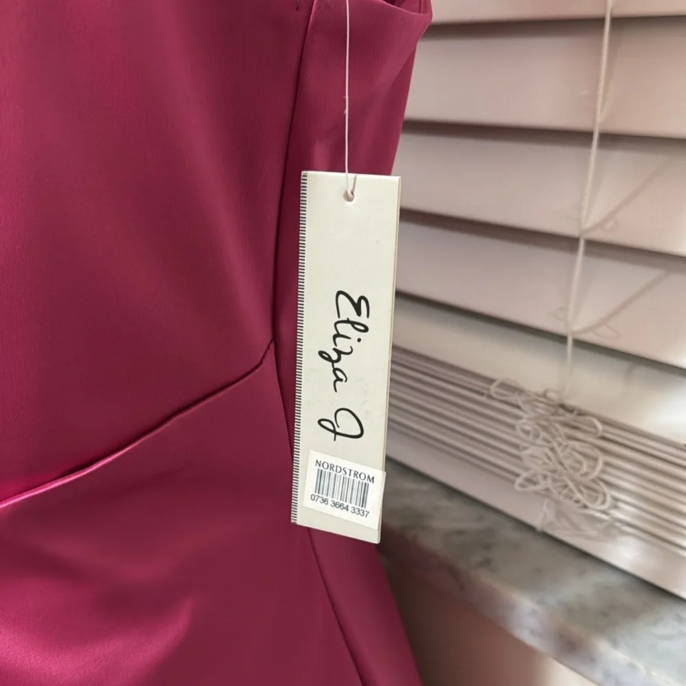 Eliza J NWT Beaded Hot Pink One Shoulder Satin Cocktail Dress size 8 sequined - Picture 6 of 9